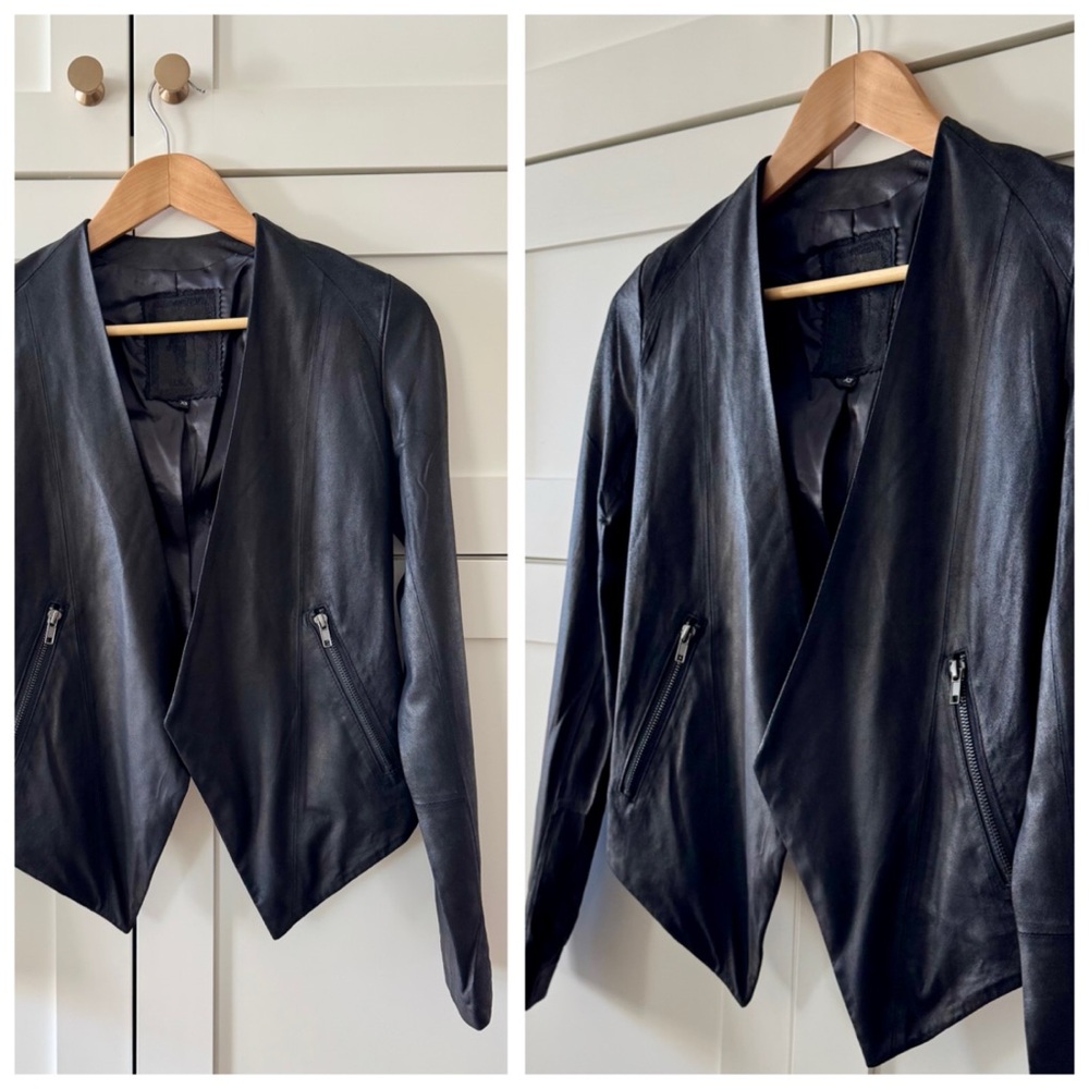 MY TRIBE Genuine Leather Waterfall Jacket, Draped Open Moto Zip Pockets sz. XS - Picture 15 of 17